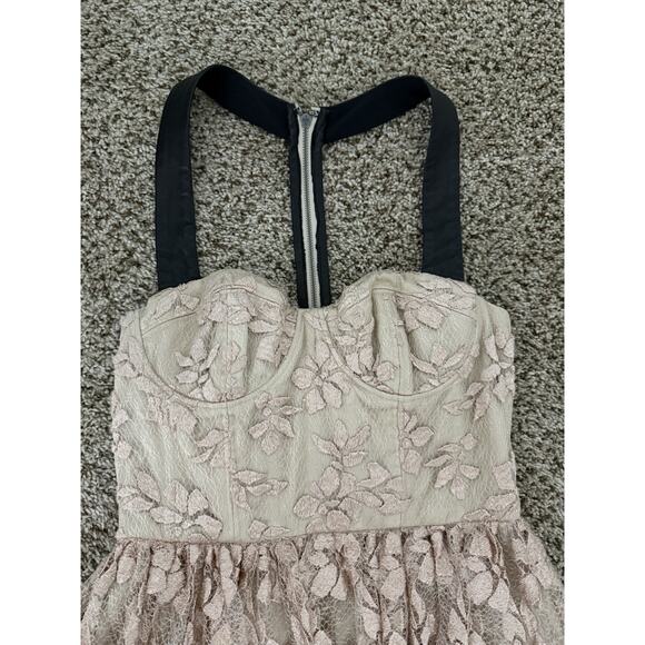 Alice + Olivia Nude Lace Gown Bustier leather t-back - Picture 10 of 12